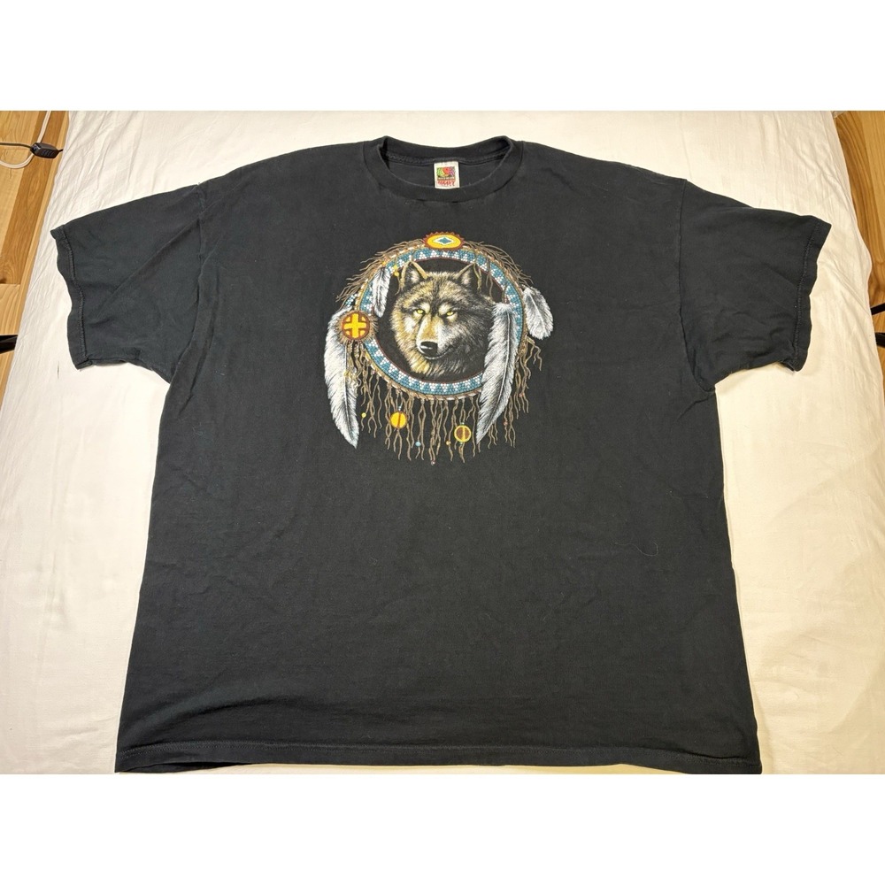 Vintage 90s Native American Wolf Dreamcatcher T-Shirt 3XL Fruit of the Loom